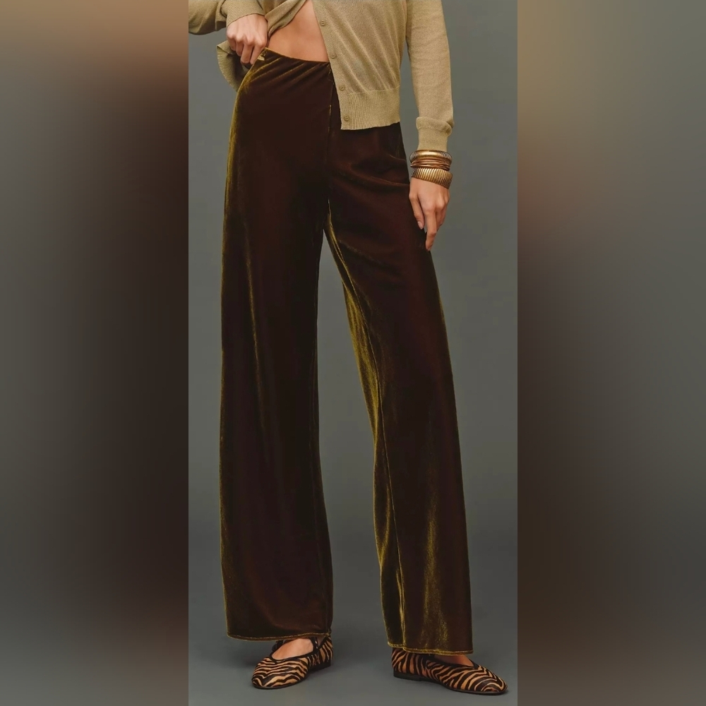 Anthropologie The Tilda Green Velvet Wide-Leg Pants